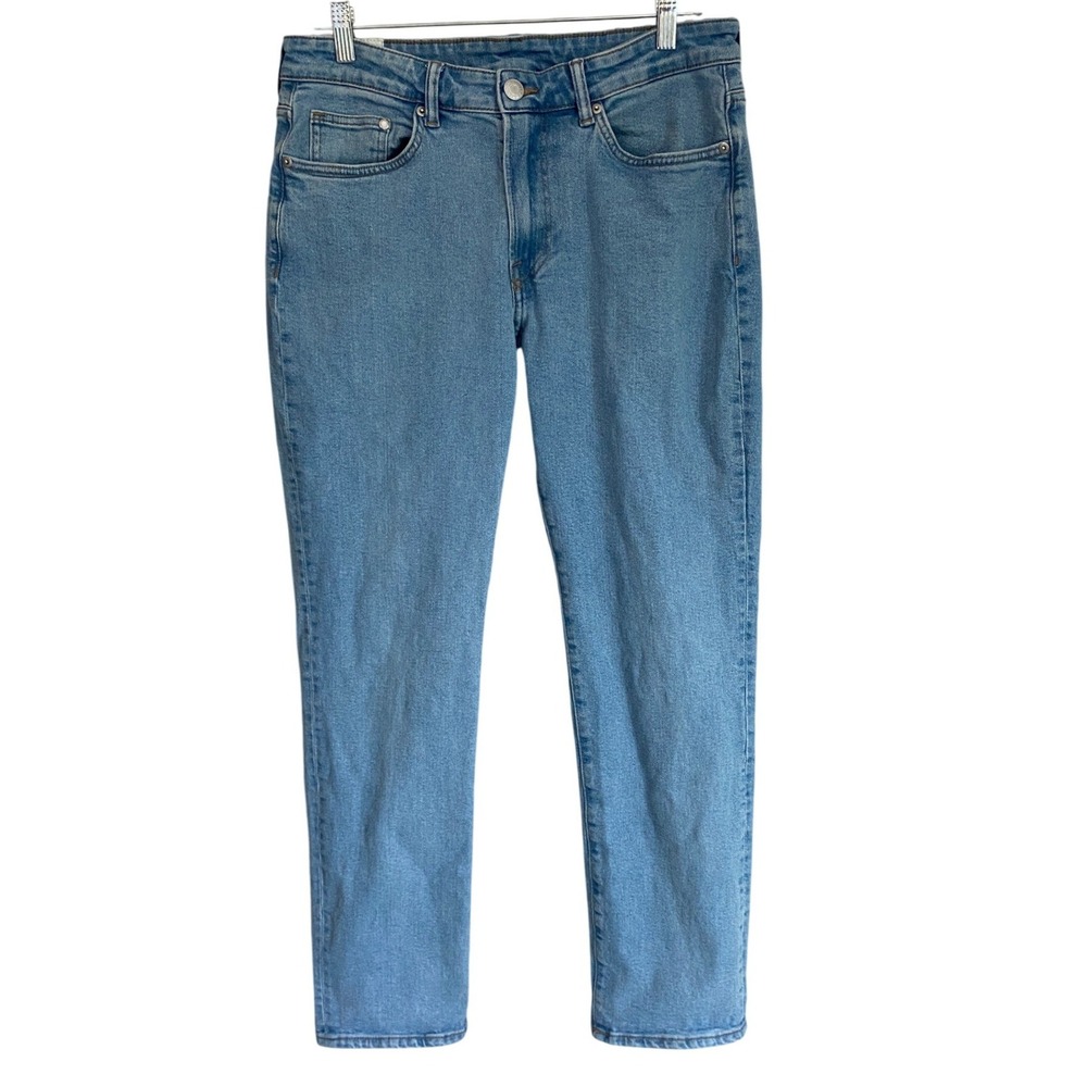 HM Regular Fit Straight Leg‎ Jeans Light Wash Blue Stretch Denim 32/32 Womens